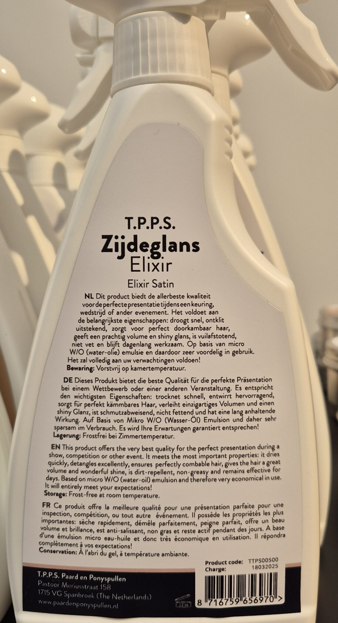 Achterkant van de T.P.P.S Zijdeglans Elixir