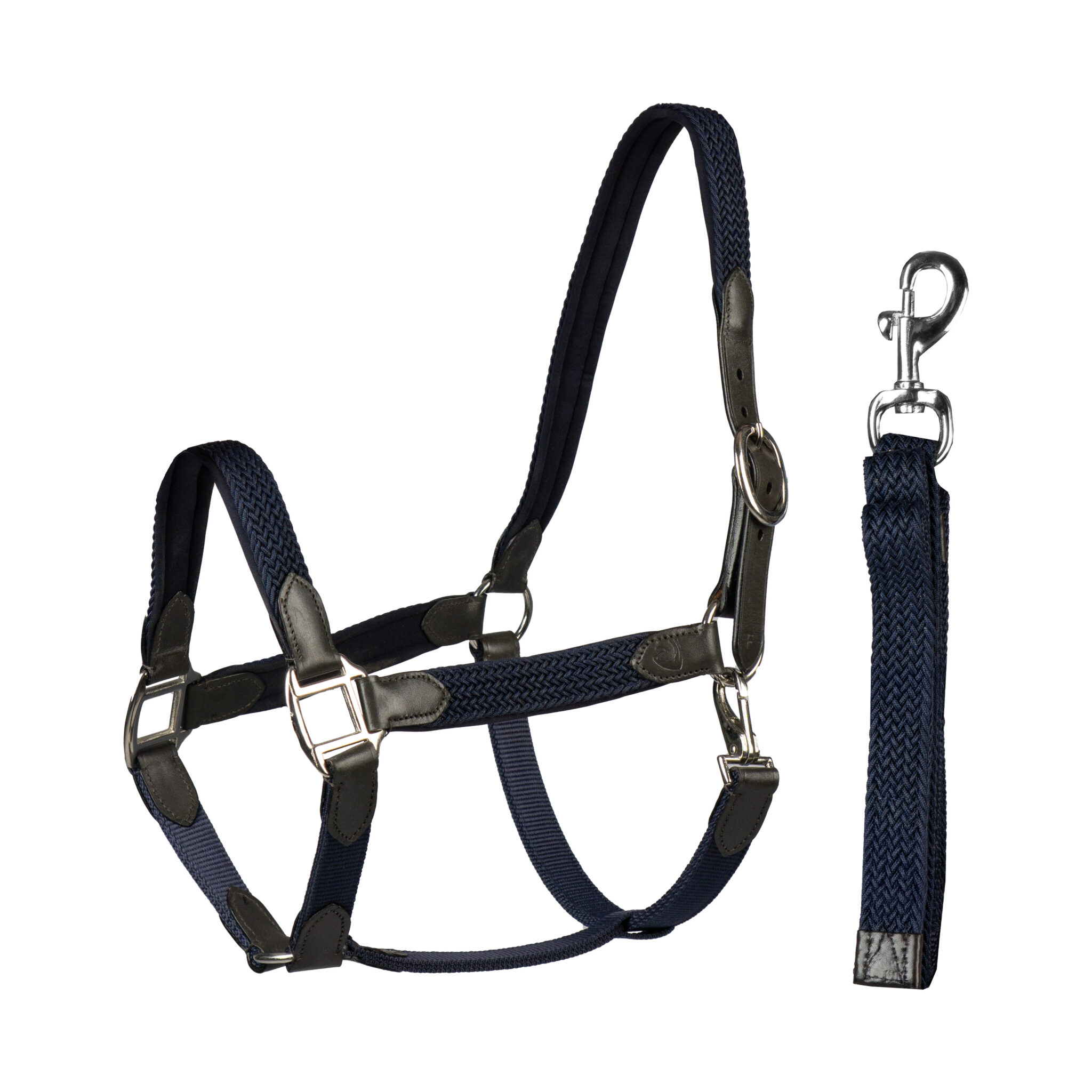 HALSTER SET LEER MET GEVLOCHTEN NYLON