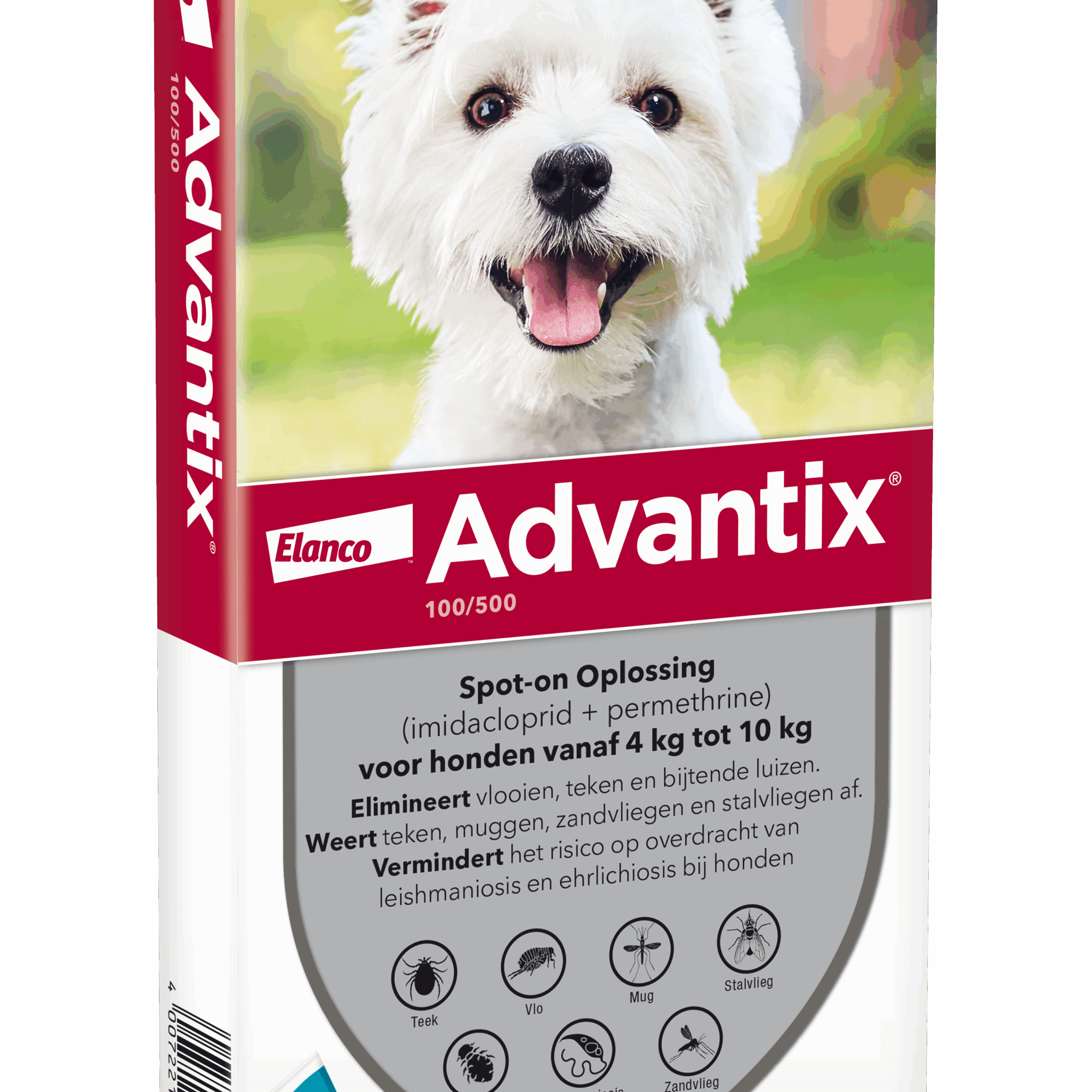 Advantix vlooien- en tekenpipet voor honden 100/500 (4 tot 10 kg) 6 pipetten