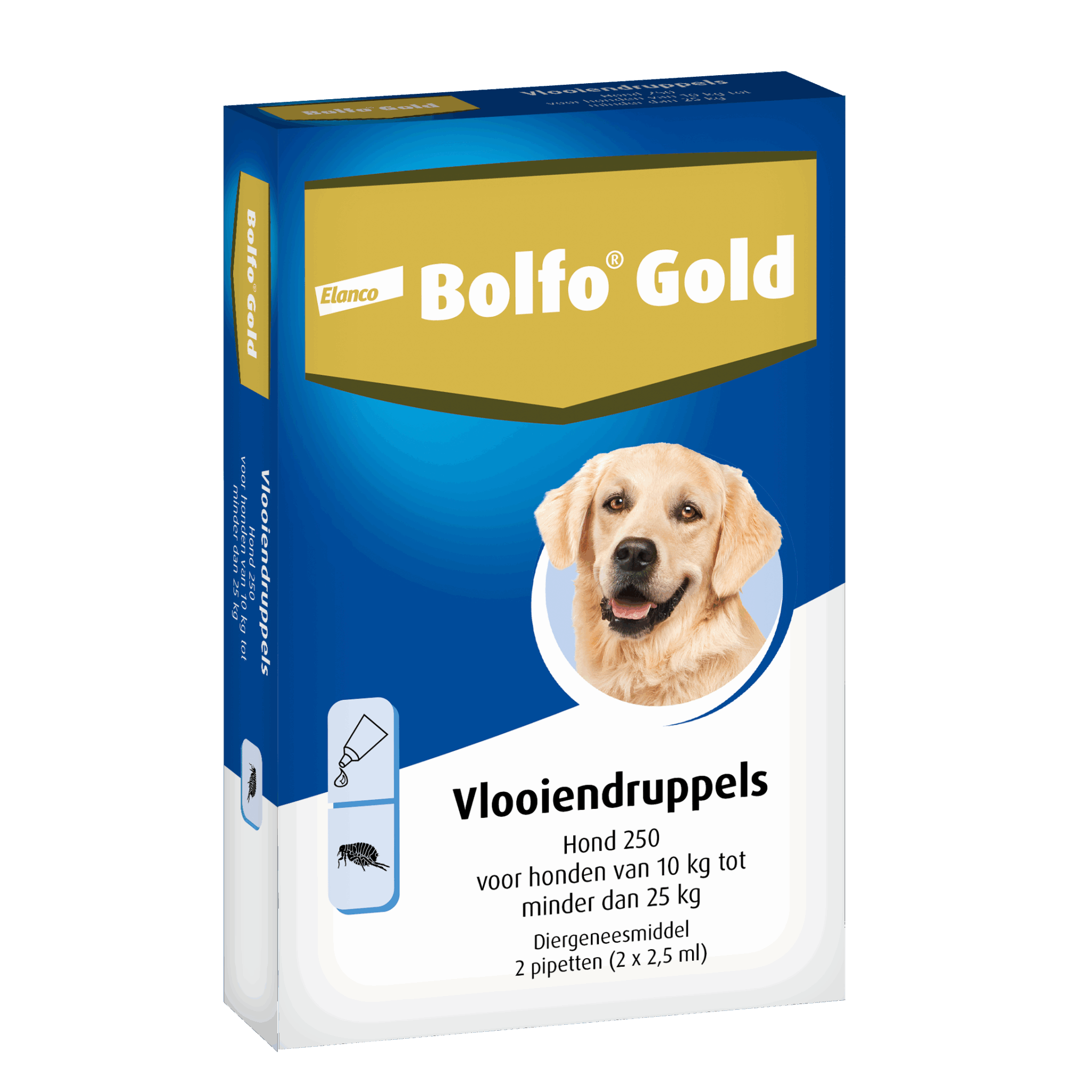 Bolfo Gold Vlooiendruppels Hond - 10 tot 25 kg - 250 mg 2 pipetten