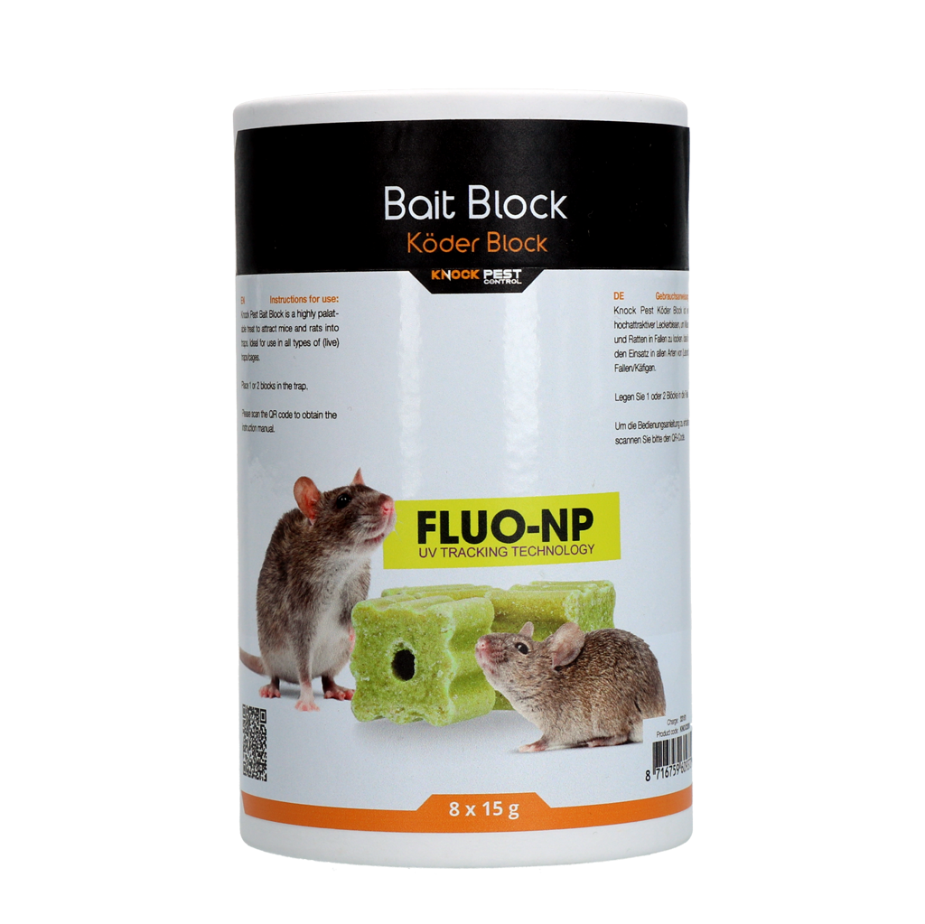 Knock Pest Lokmiddel Blok voor muis&rat Fluo-NP 8 x 15 g