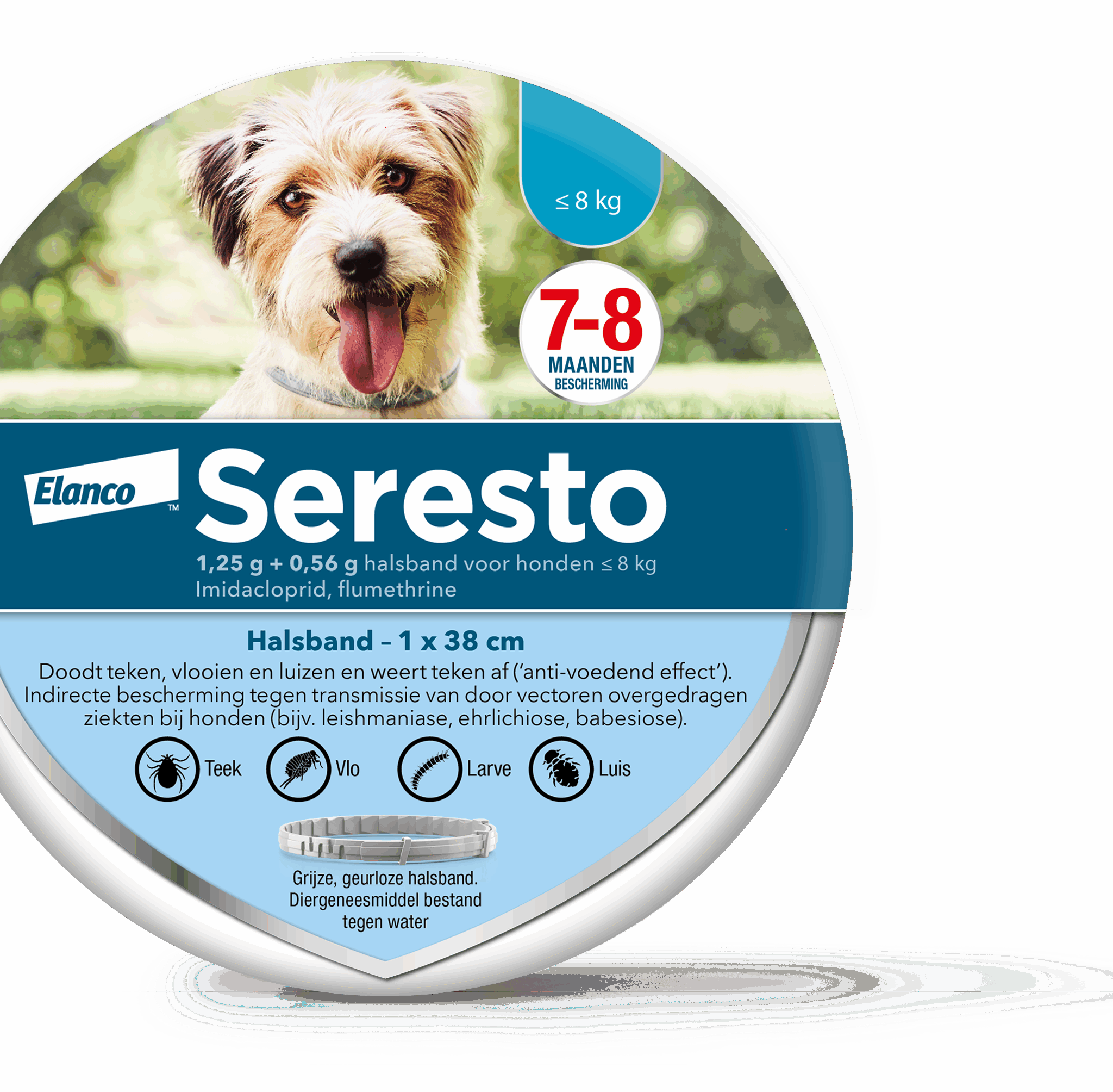 Seresto vlooien- en tekenband voor honden Tot 8 kg (1,25 g + 0,56 g)
