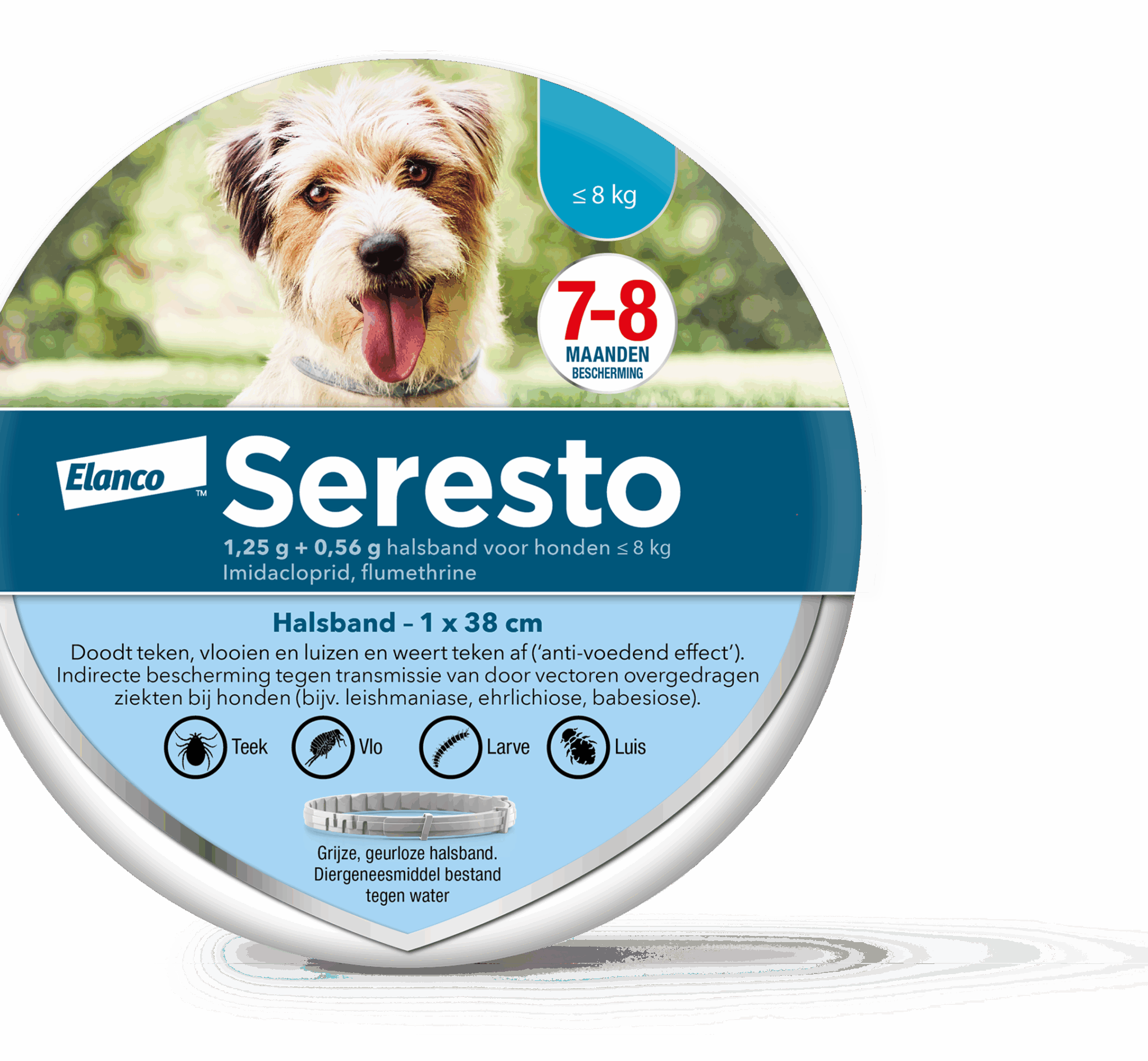 Seresto vlooien- en tekenband voor honden Tot 8 kg (1,25 g + 0,56 g)