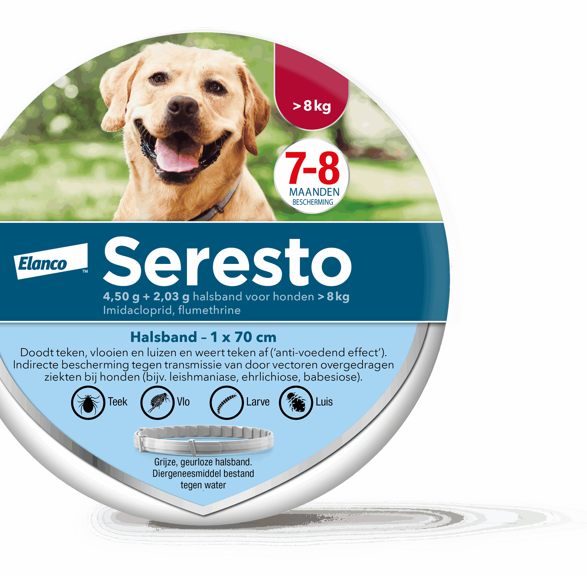 Seresto vlooien- en tekenband voor honden Vanaf 8 kg (4,50 g + 2,03 g)