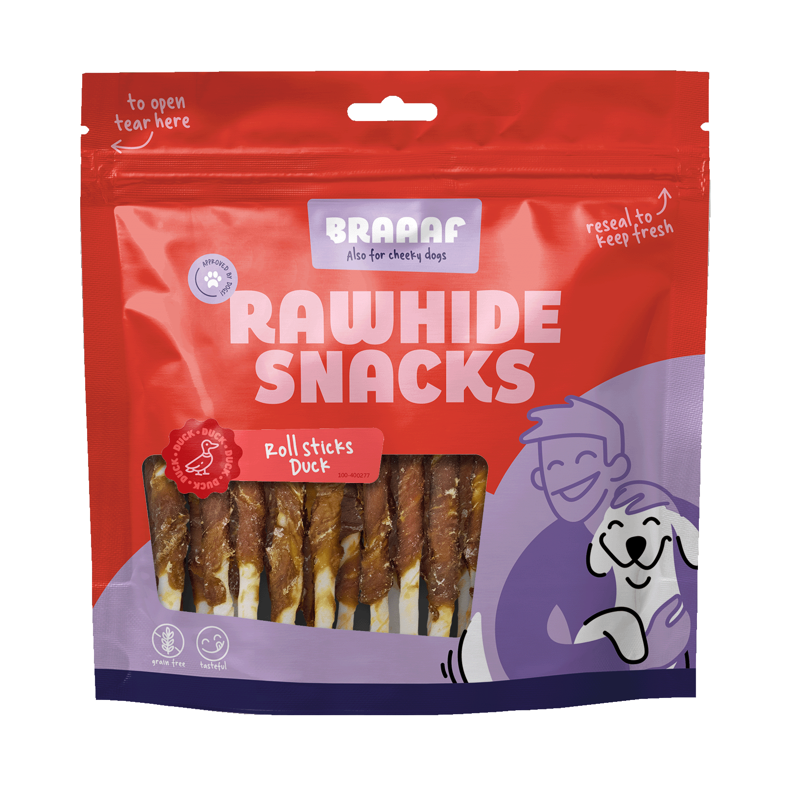 Braaaf Rawhide Roll Sticks Eend - 30 st.
